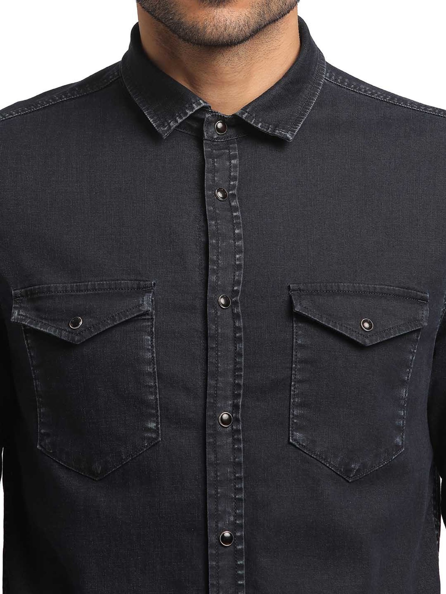 EVERBLUE Dark Blue Regular Fit Shirt