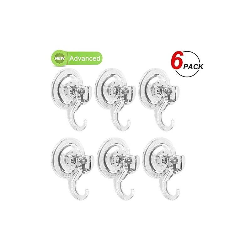 Suction Cup Hooks- 6 Pack Removable Suction Hooks- Powerful Waterproof Shower Hooks for Bathroom - Reusable Heavy Duty Vacuum Suction Hanger for Wreaths, Kitchen, Window, Tile, Loofah, Towel