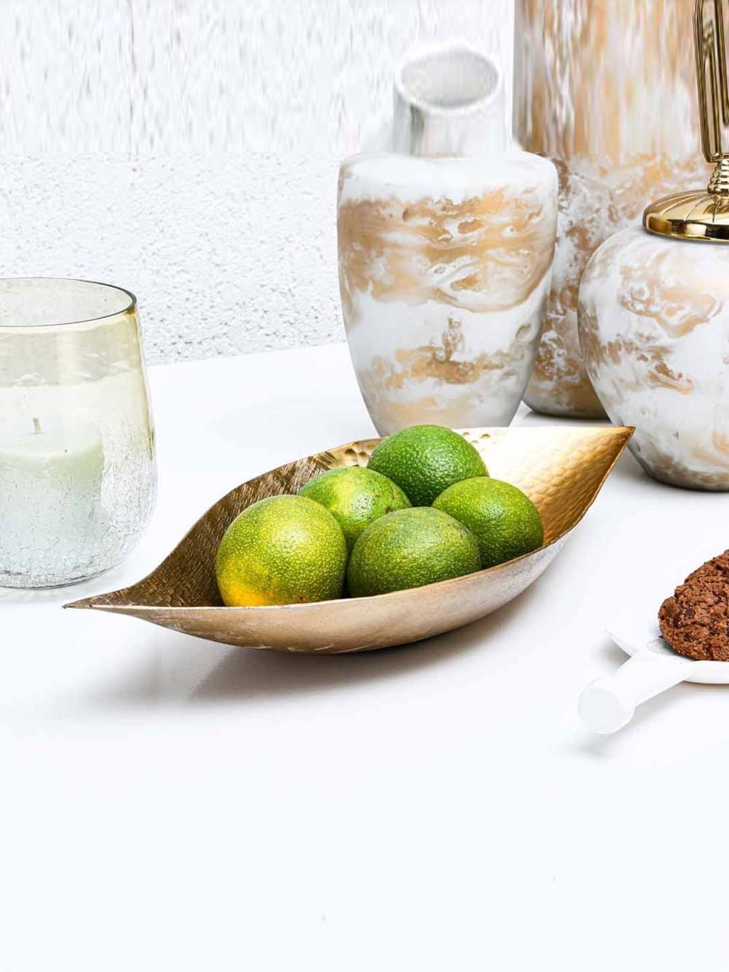 @home Nilkamal Gold Aluminium Criss Cross Decorative Platter