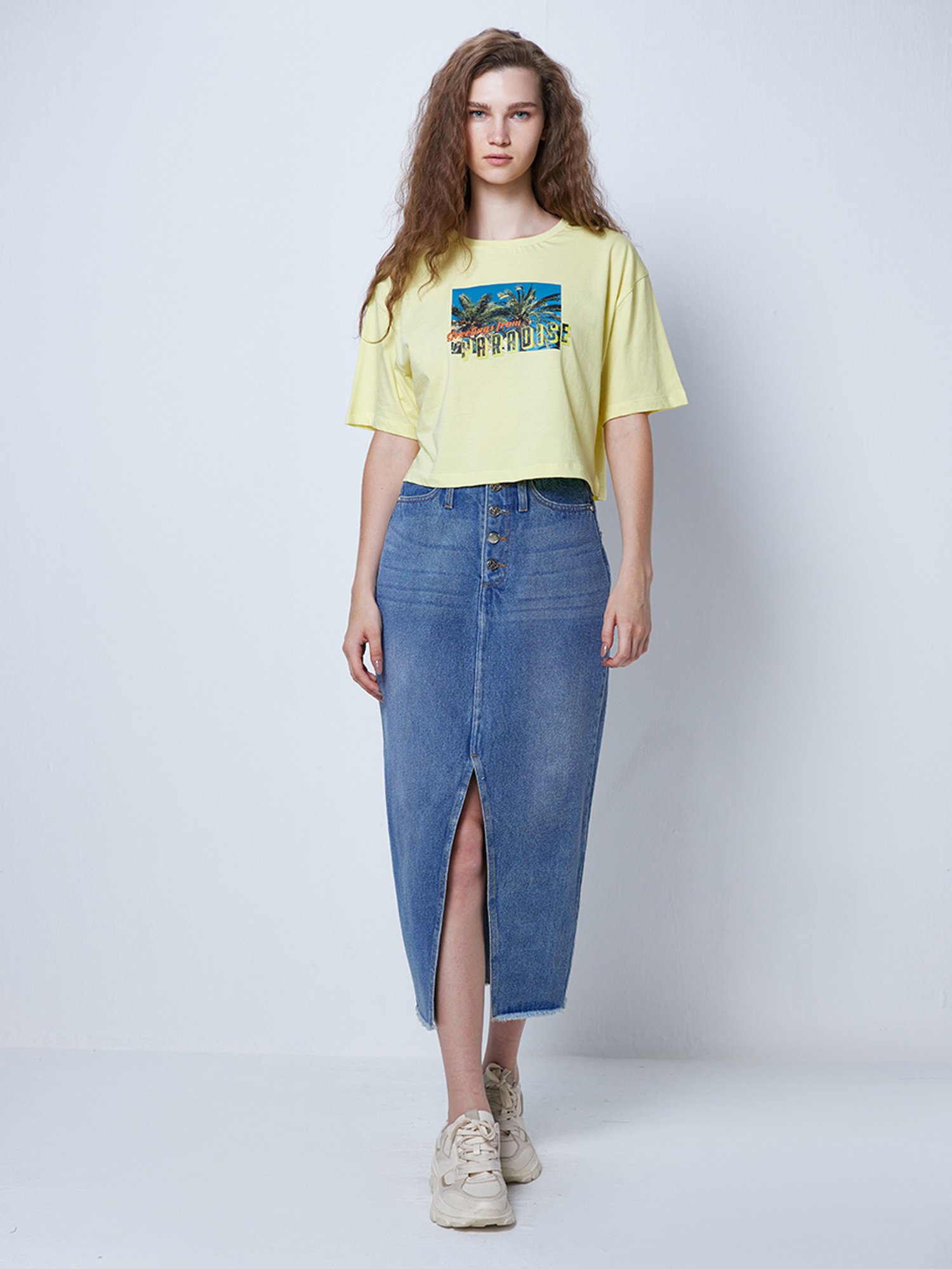 Cover Story Yellow Graphic Print T-Shirt