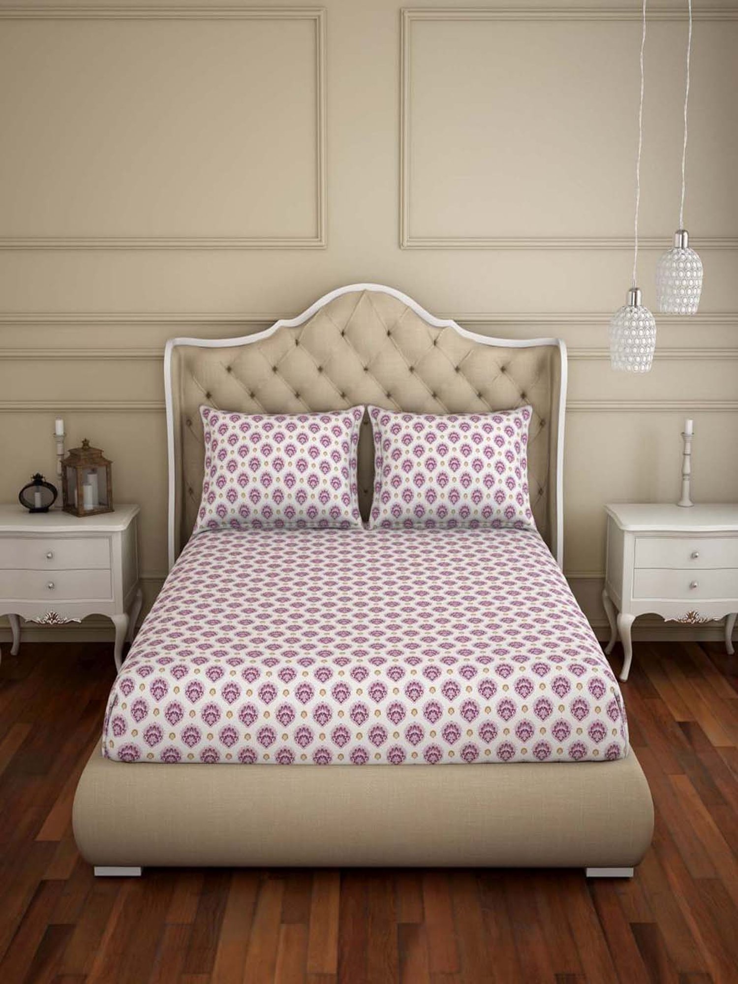 Welspun Reversible 150 TC White & Purple Bed Sheet Set