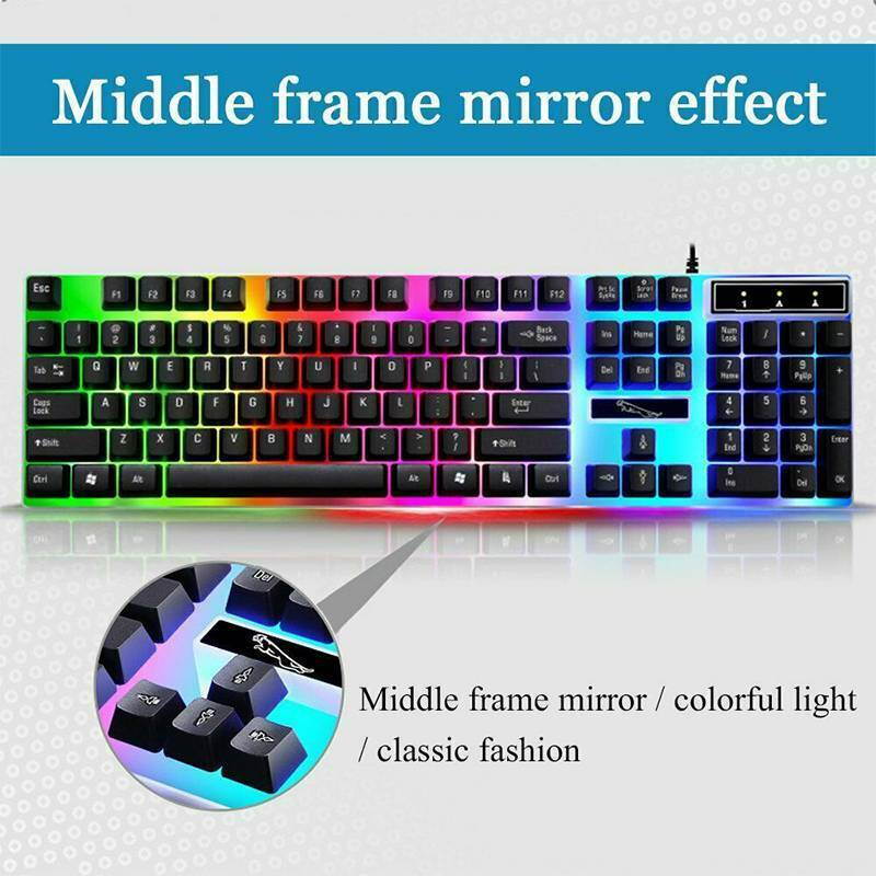 Keyboard and mouse combo, USB RGB LED Backlighting Mechanical Keycaps Rainbow Backlit Gaming Keyboard & 800/1200/1600 DPI LED Optical for Windows PC Gamers, Plug and Play