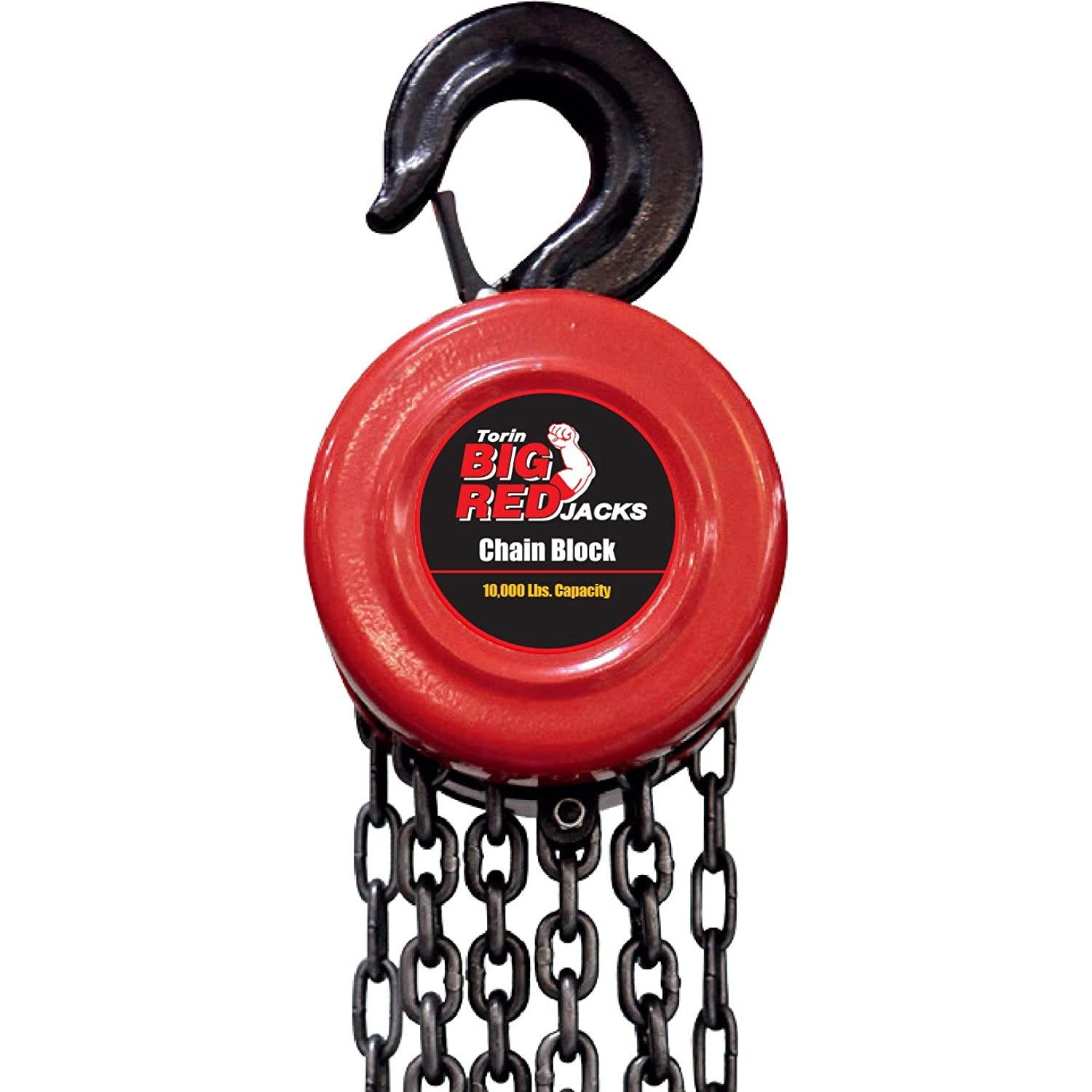 BIG RED TR9050 Torin Manual Hand Lift Steel Chain Block Hoist with 2 Hooks, 5 Ton (10,000 lb) Capacity, Red