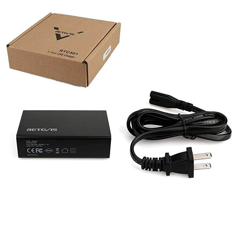 5Port USB Wall Charger Radio Charging Station for iPhone Xs Max XR Galaxy S9 Edge FM Radio Baofeng Cobra HYT 2 Way Radios and More 1 Pack