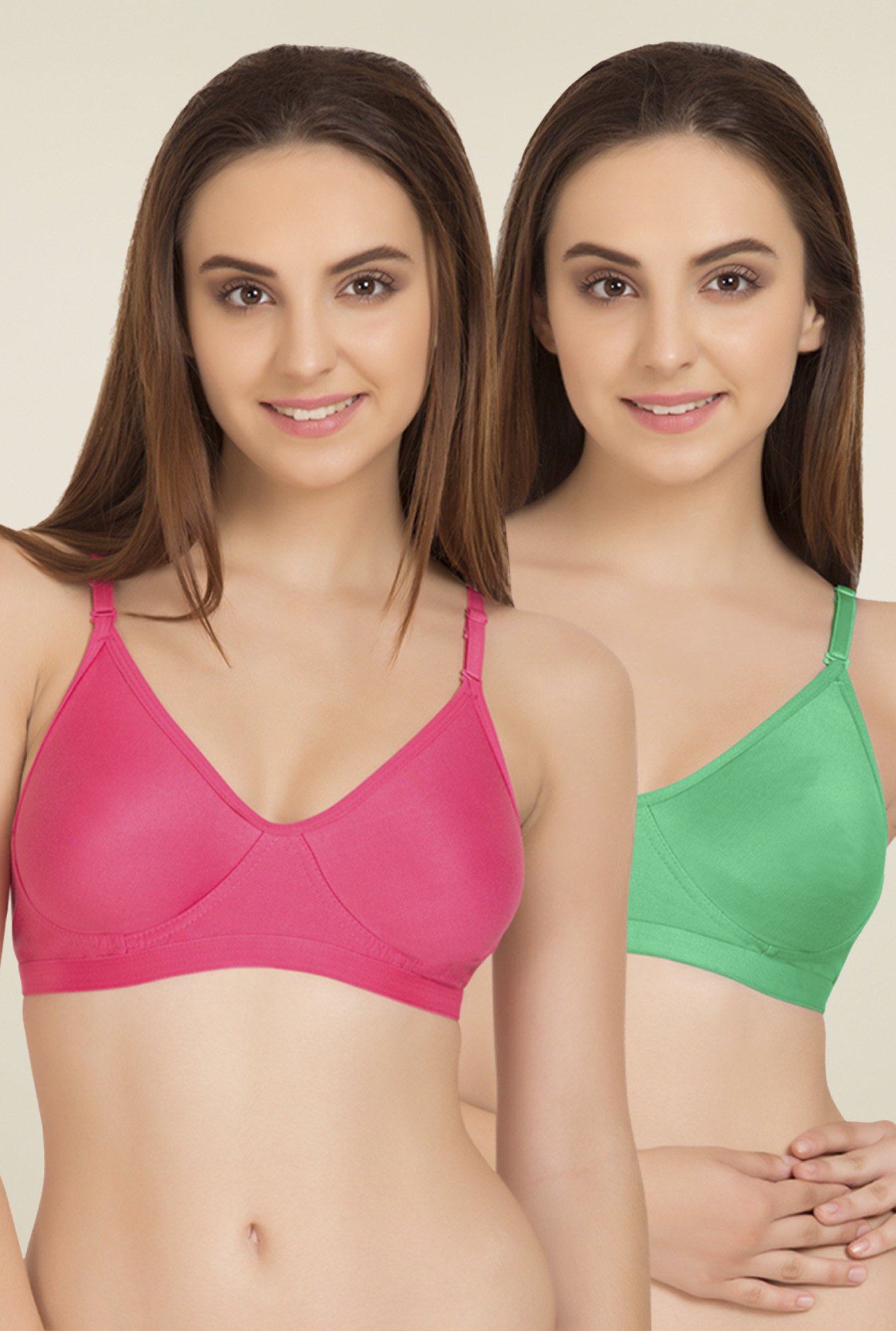Tweens Green & Dark Pink Non Padded T-Shirt Bra (Pack of 2)