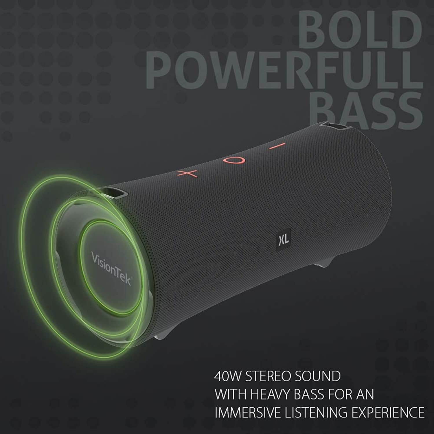 VisionTek SoundTube XL Bluetooth 4.2 Wireless Speaker - IPX7 Waterproof Rating, 40 Watts Stereo Sound, 30ft Range, Dual Speaker Stereo, 7+ Hours Playtime, Indoor/Outdoor (901314)