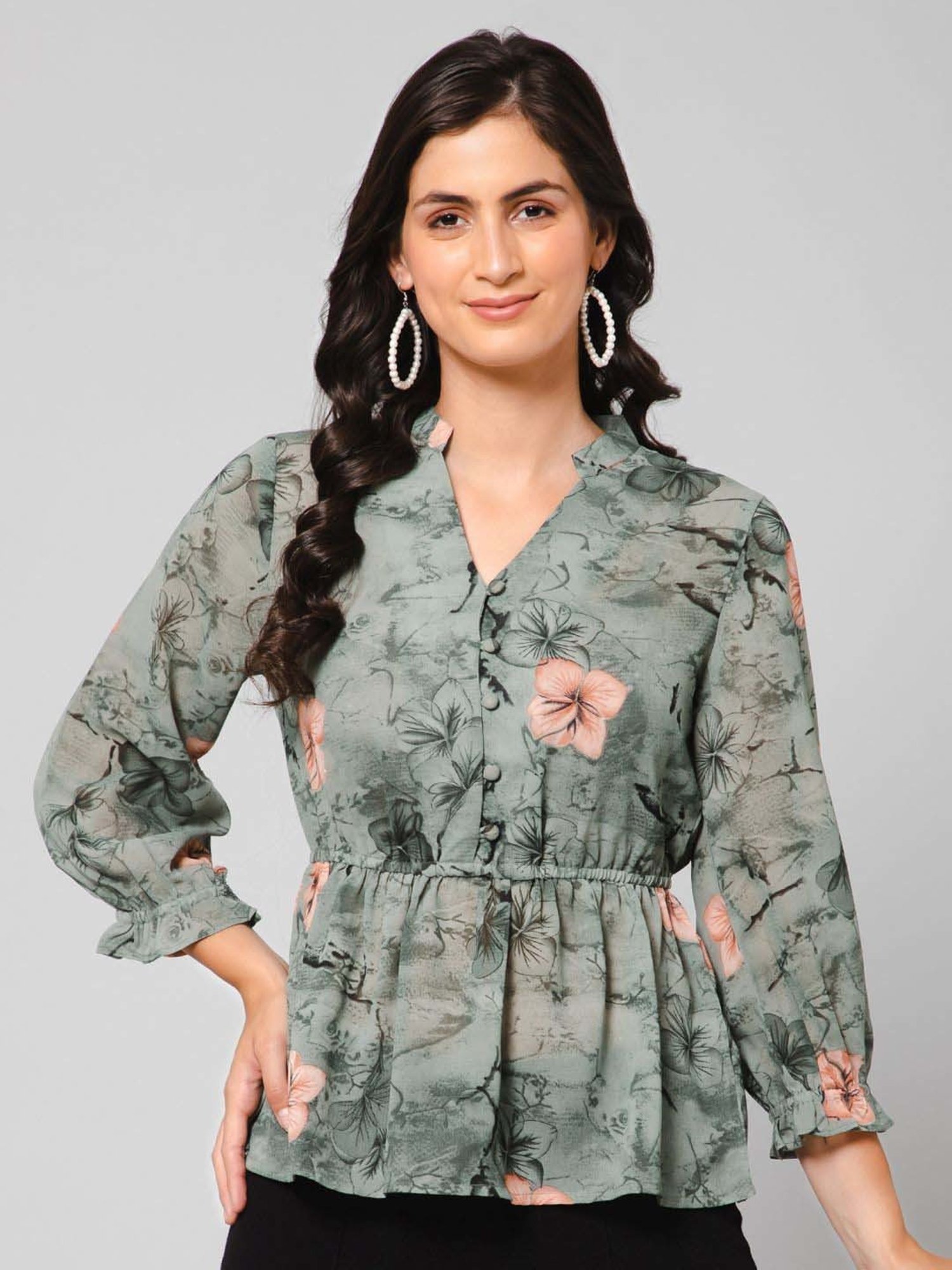 PURYS Green Printed Top
