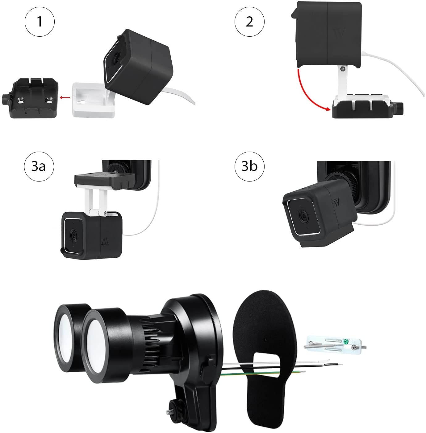 Wasserstein 3-in-1 Floodlight, Charger and Mount Compatible with Wyze Cam V3 & Wyze Cam V2 (Black) (Camera NOT Included)