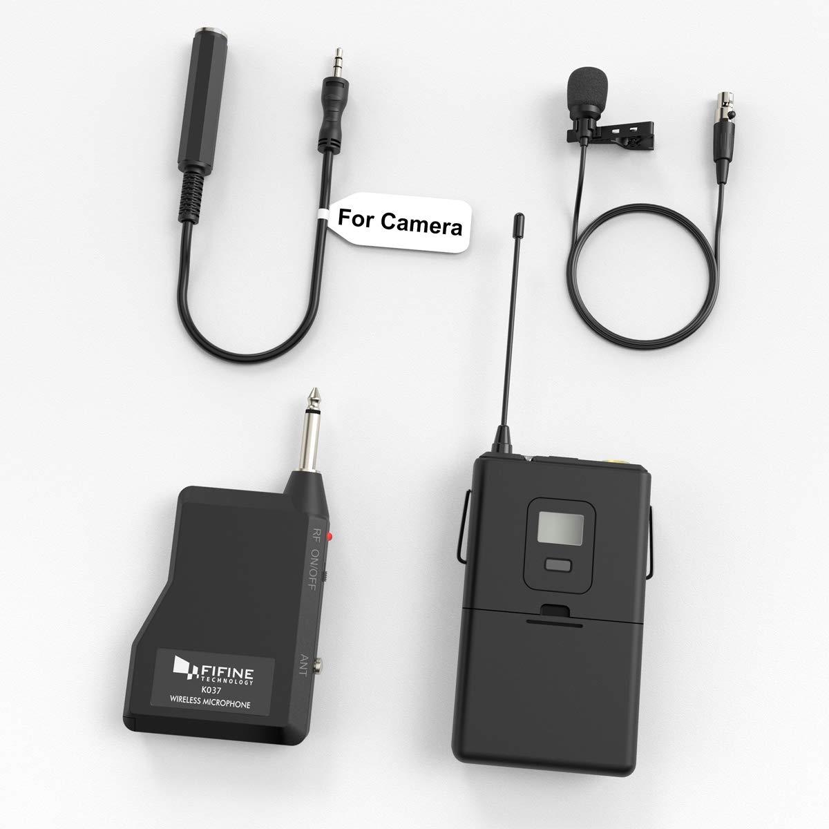 FIFINE 20-Channel UHF Wireless Lavalier Lapel Microphone System with Bodypack Transmitter, Mini XLR Female Lapel Mic and Portable Receiver, Quarter Inch Output. Perfect for Live Performance-K037