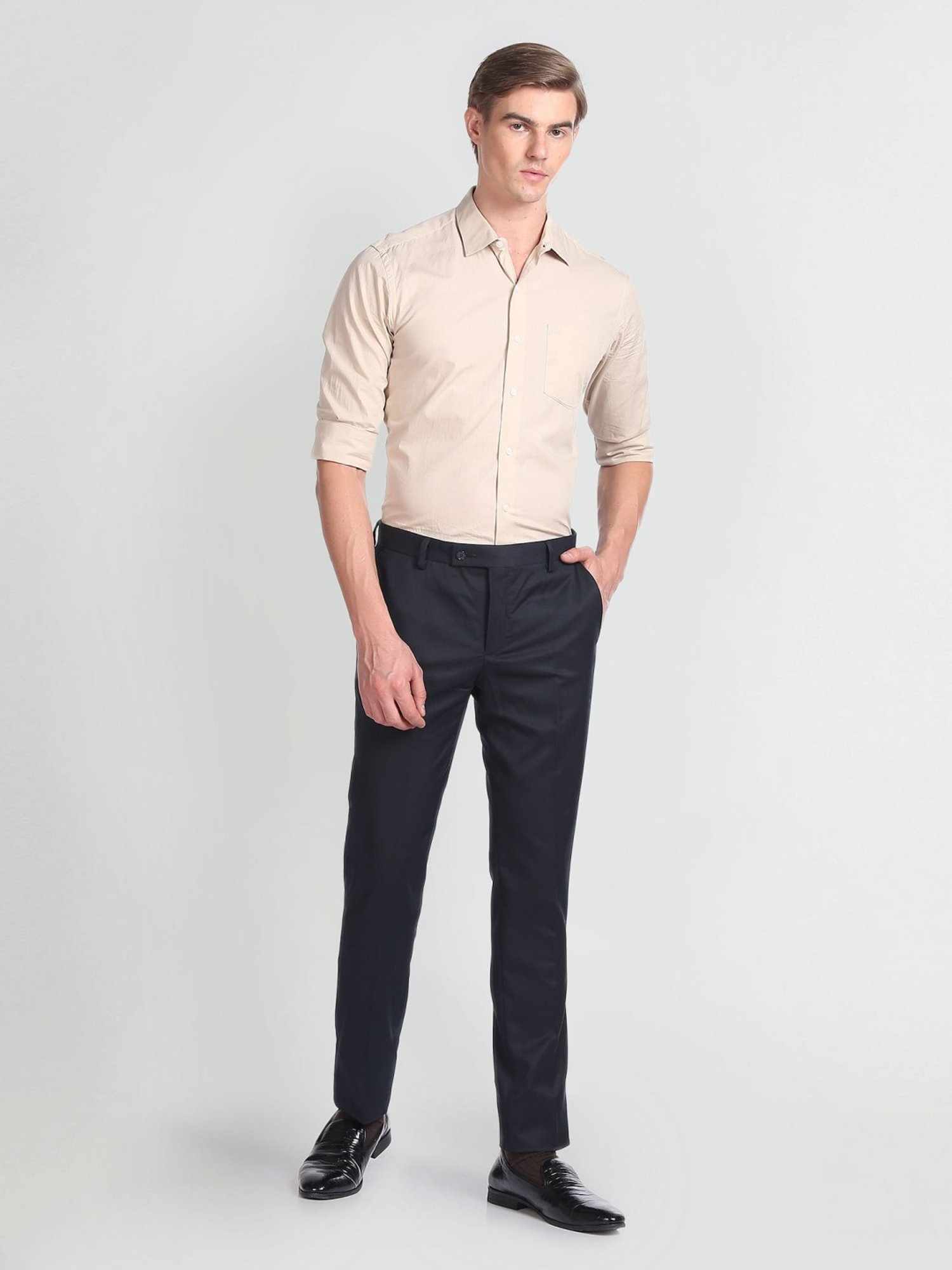 Arrow Navy Regular Fit Trousers