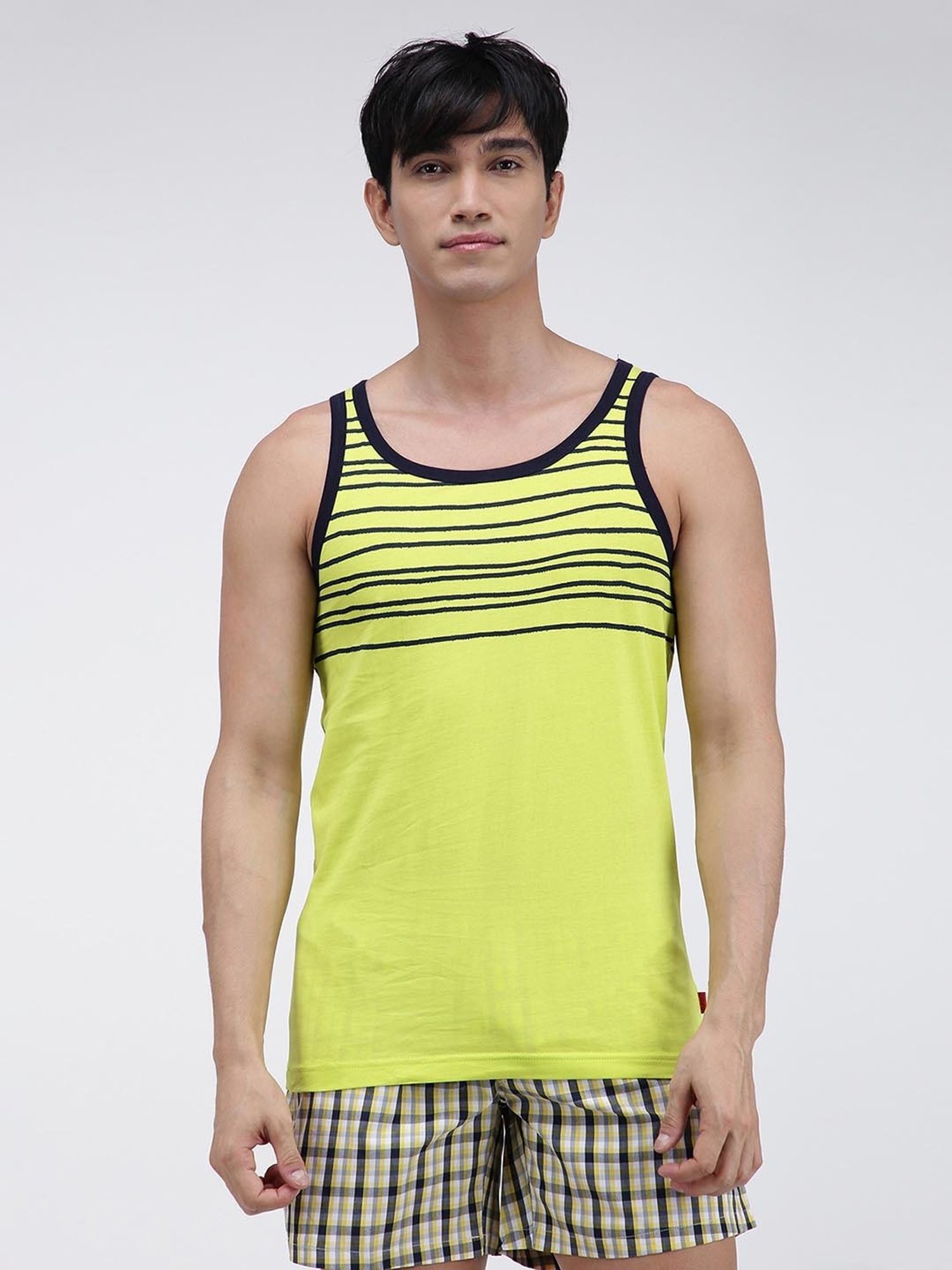 Zoiro Neon Green Regular Fit Striped Vest