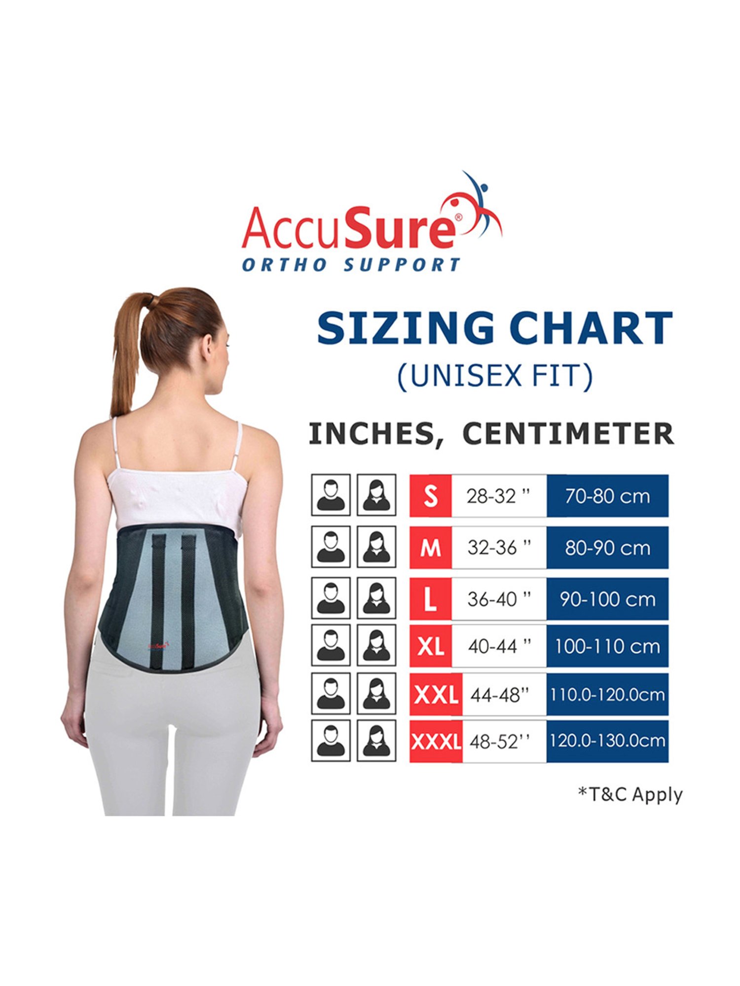 Accusure Lumbo Sacral Support Lower Back Brace Breathable Support Belt - Size S (Black)