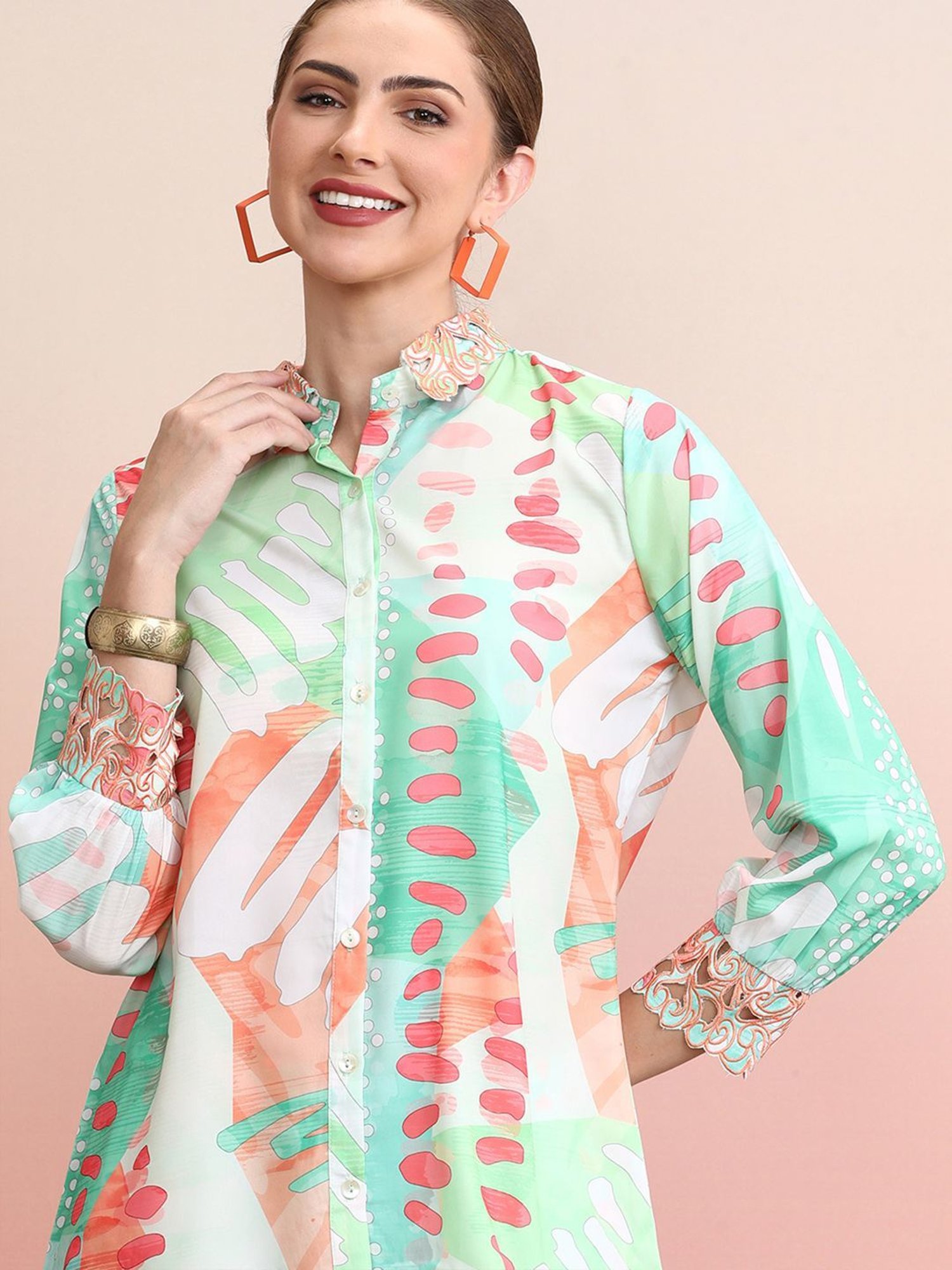 Indo Era Green Printed Shirt Palazzo Set
