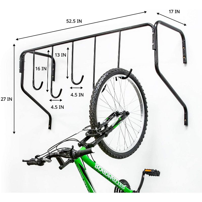 RaxGo 5 Bike Wall Mounted Bicycle Storage Hanger, Garage Bike Rack