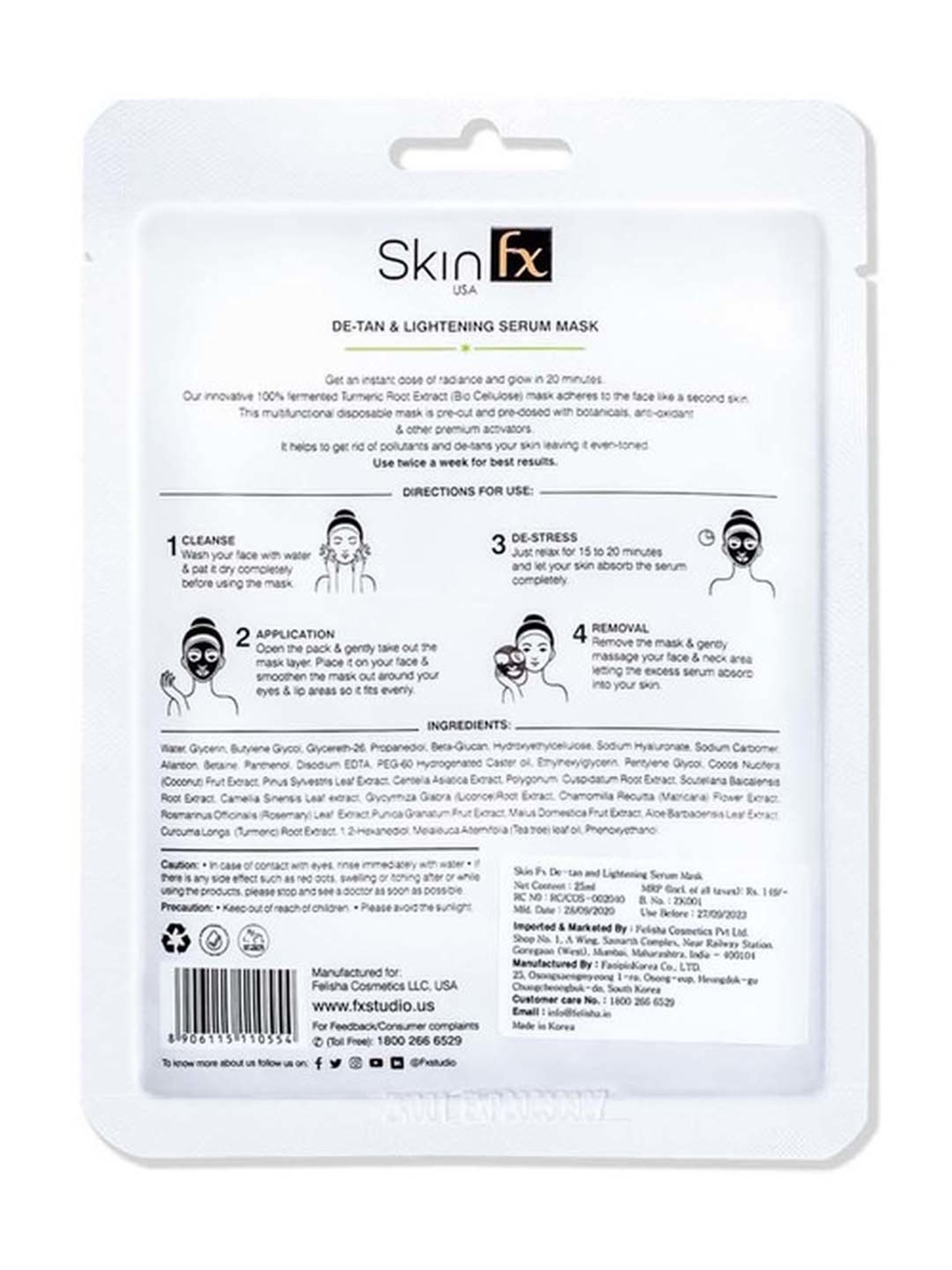 Skin Fx Lightening & Detan, Purifying Men Facial Serum Mask - Pack of 2