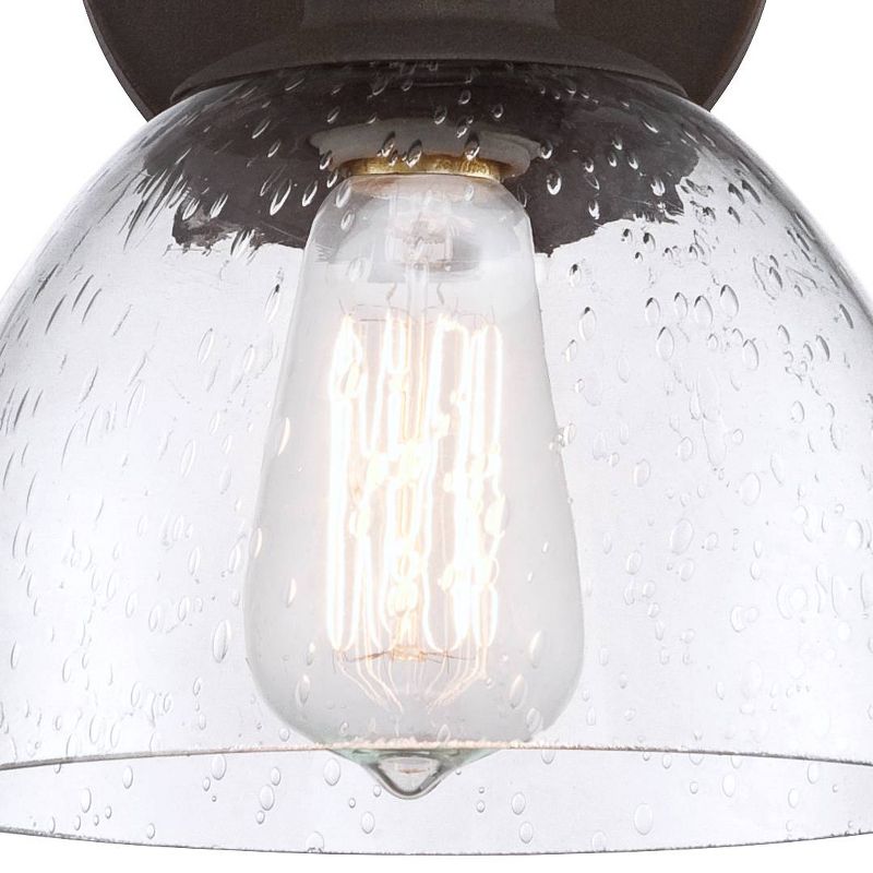 Franklin Iron Works Industrial Wall Light Sconce LED Bronze Hardwired 9 1/4" High Fixture Seedy Glass for Bedroom Bathroom Hallway