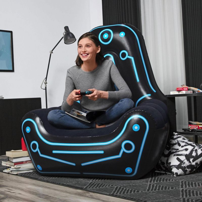 Bestway 75077E Mainframe Futuristic Style Inflatable Lounger Gaming Chair for Adults and Kids Up to 220 Pounds with Side Pocket for Extra Storage