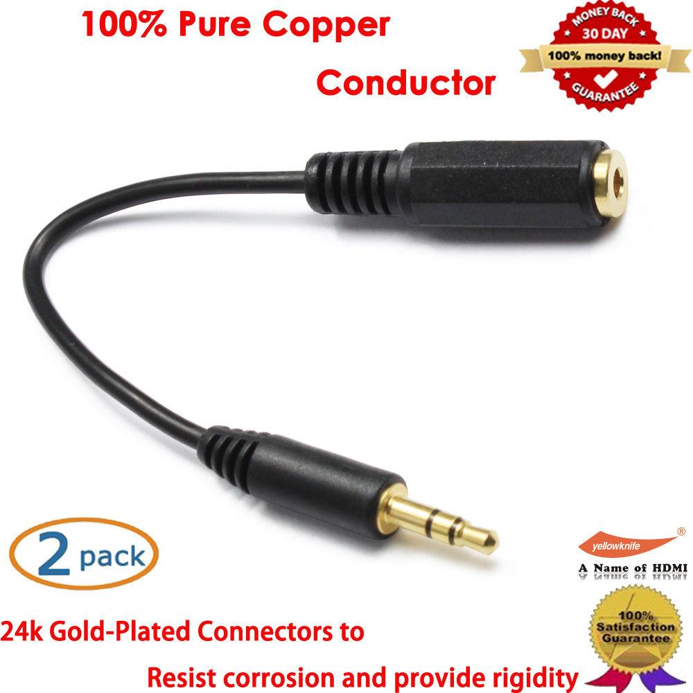 2Packs, Gold 6 inch / 15CM 3.5 mm Male/Female Stereo Audio Extension Cable Black