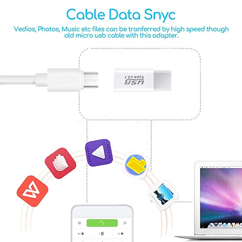 of 10 Micro USB to USB C Adapter Charger Converter Micro USB to Type C USB Adapter Data Syncing and Charging Converter for Samsung MacBook ChromeBook Pixel Nexus White