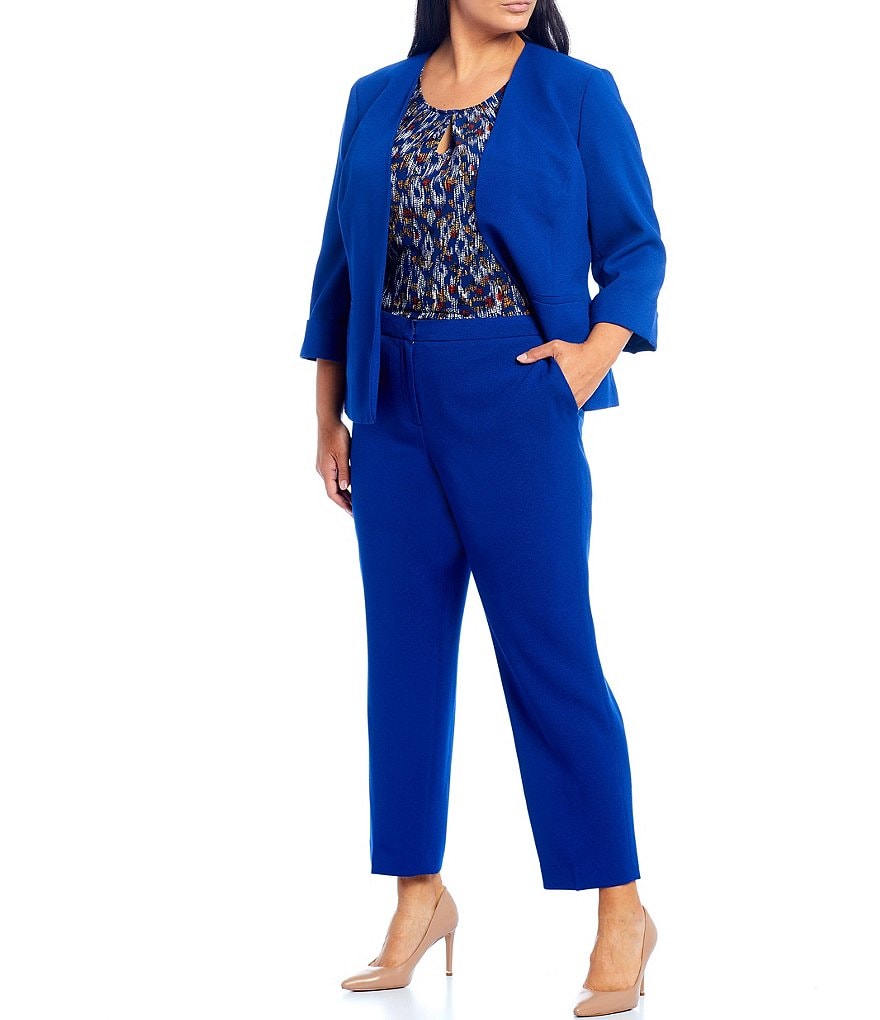 Kasper Plus Size Stretch Crepe Elastic Back Ankle Pant