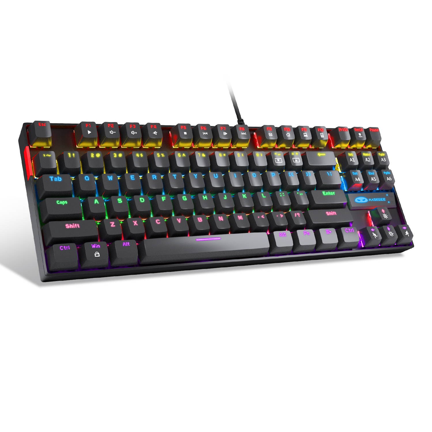 MageGee Mechanical Gaming Keyboard Compact 87 Keys LED Rainbow Backlit Wired Computer Keyboard with Blue Switches for Windows Gaming PC (Black)