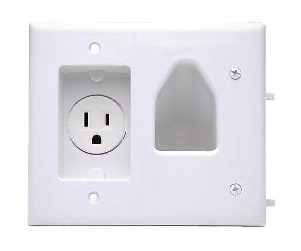 Recessed Low Voltage Wall Plate Pass Through Cable Outlet w/ Power Receptacle TV