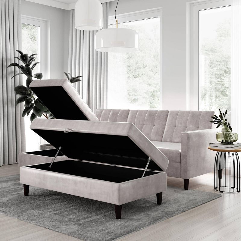 Hartford Storage Sectional Futon and Hartford Storage Ottoman Light Gray - Dorel Home Products