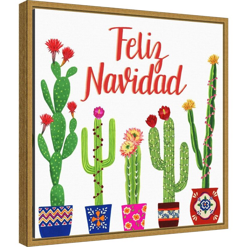 16" x 16" Navidad Tropical I Christmas Cactus by Grace Popp Framed Canvas Wall Art - Amanti Art