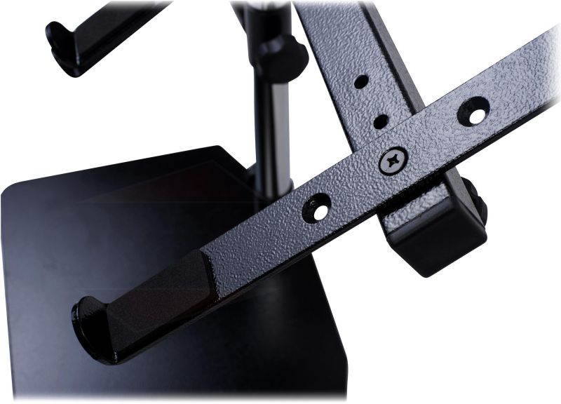 Double DJ Laptop Stand by FAT TOAD | 2 Tier PC Table Holder | Portable Computer Clamp Equipment Rack with Duel Mounts for Music Studio Mixers, Controllers, Monitors, CD Player & Disc Jockey Booth Gear