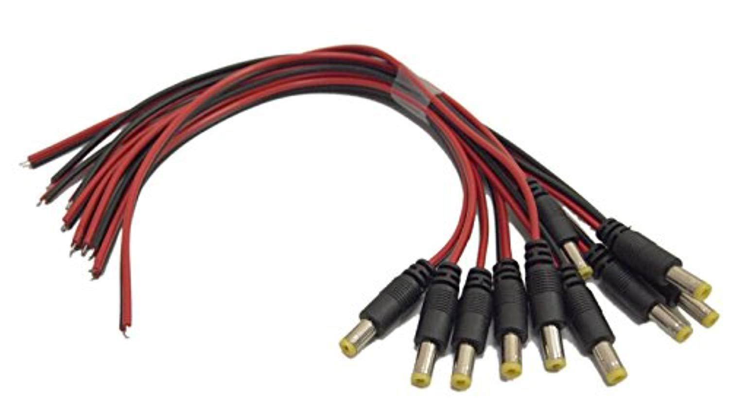 evertech 10 pcs 5.5 mm x 2.1 mm dc male end jack power cable with lead end pigtail for cctv security camera