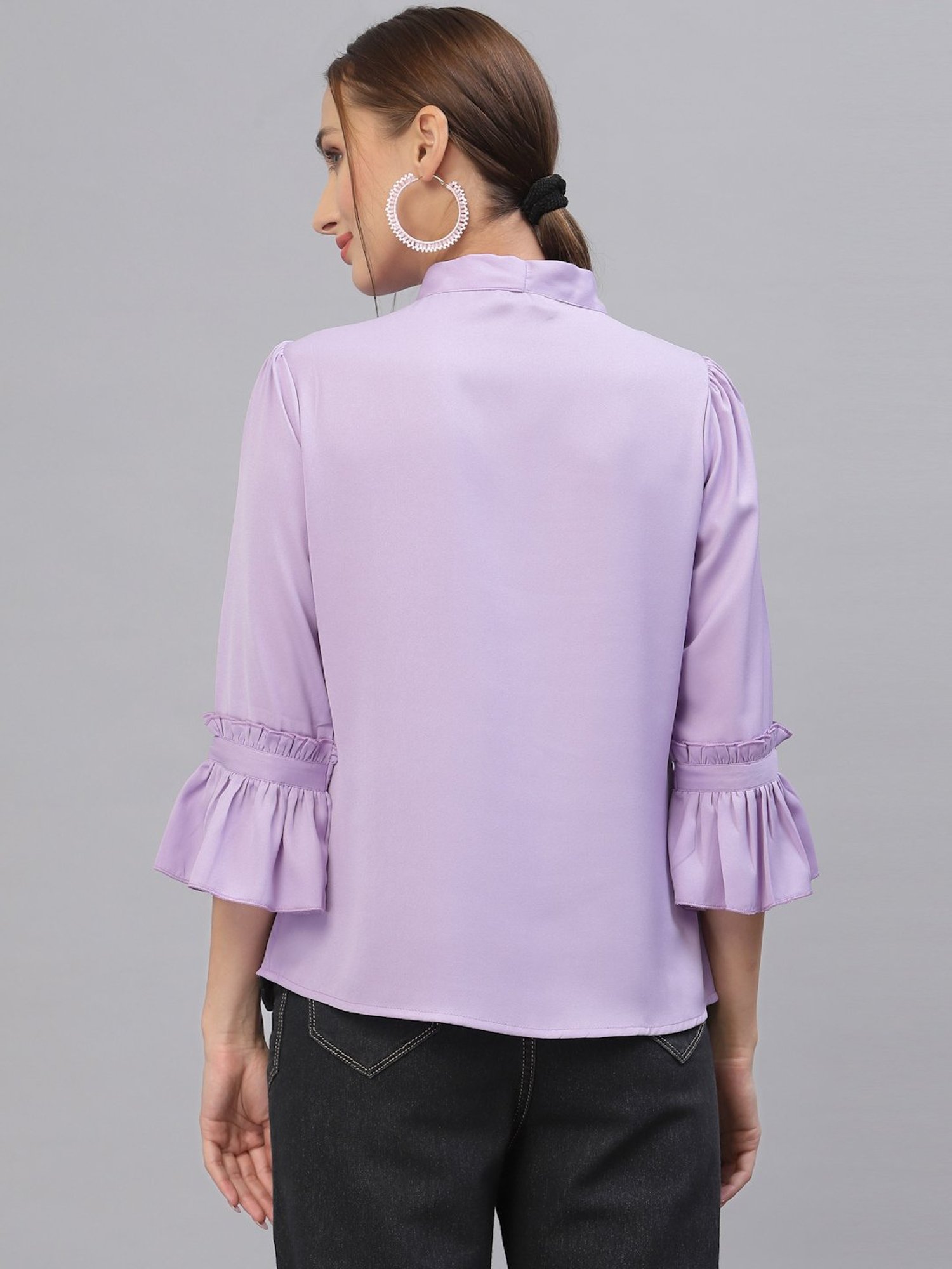 Style Quotient Women Solid Lilac Polymoss Regular smart casual Top
