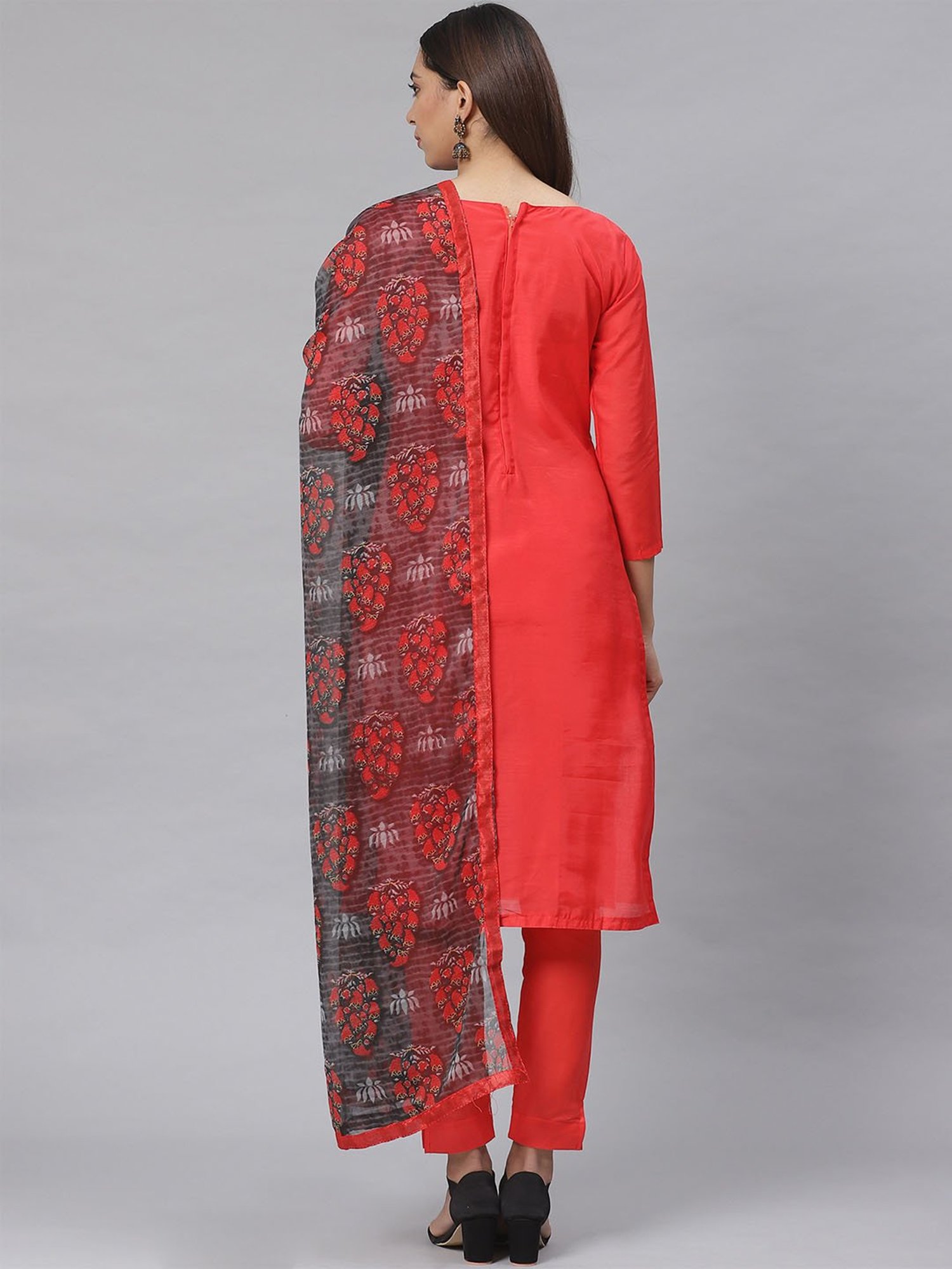 Saree Mall Red Embroidered Unstitched Dress Material