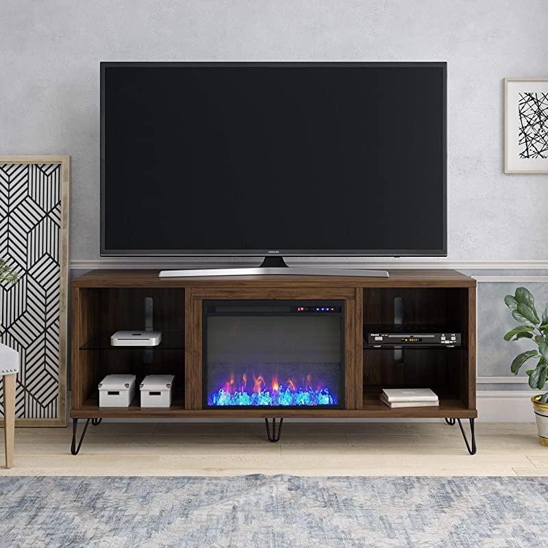 Concord TV Stand with Fireplace, Walnut