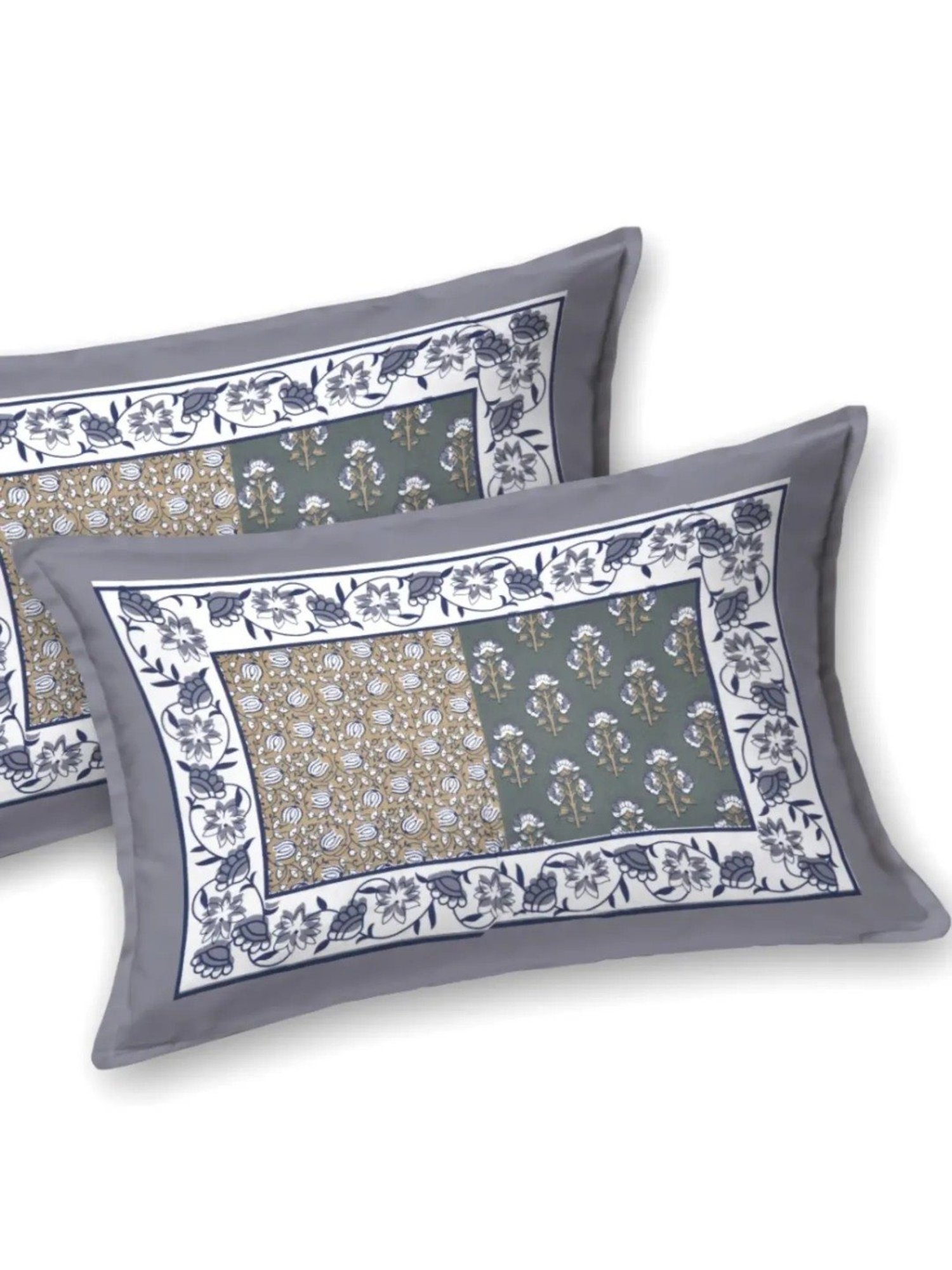 Living Roots Floral Grey 300 TC Cotton Bedsheet with 2 Pillow Covers