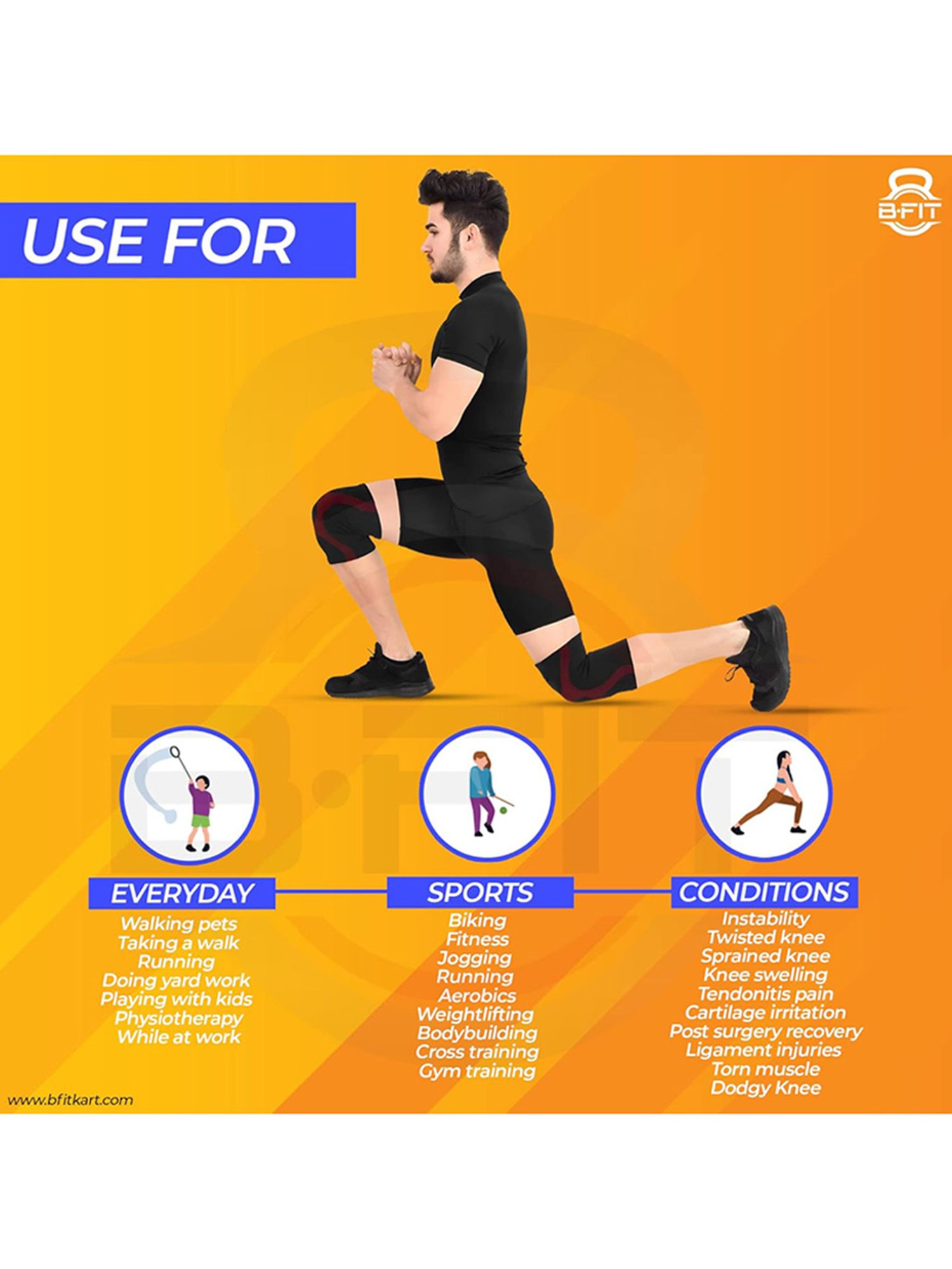 B Fit Knee Compression Sleeve Pair (Black)