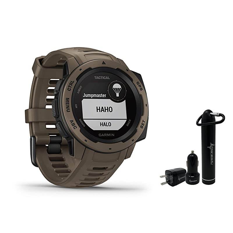 Garmin Instinct Tactical Rugged GPS Watch and  Ultimate Power Pack Bundle (Tactical Coyote Tan)