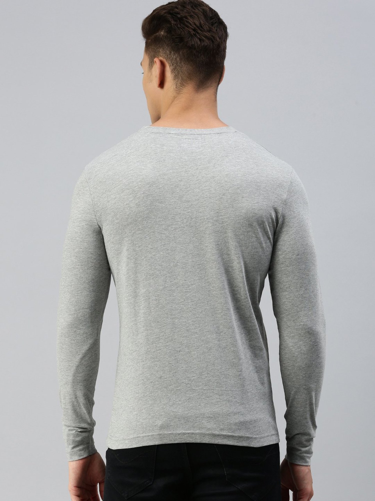 Sporto Grey Melange Regular Fit Crew T-Shirt