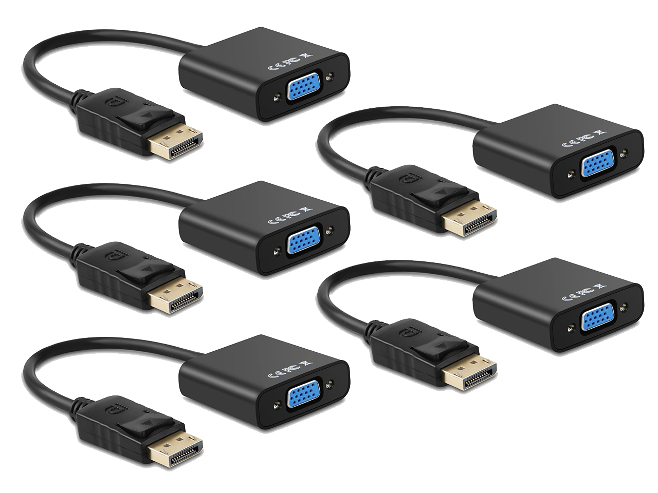 DisplayPort to VGA Adapter, 5 Pack Gold-Plated Display Port to VGA Adapter (Male to Female) Compatible with Computer, Desktop, Laptop, PC, Monitor, Projector, HDTV - Black