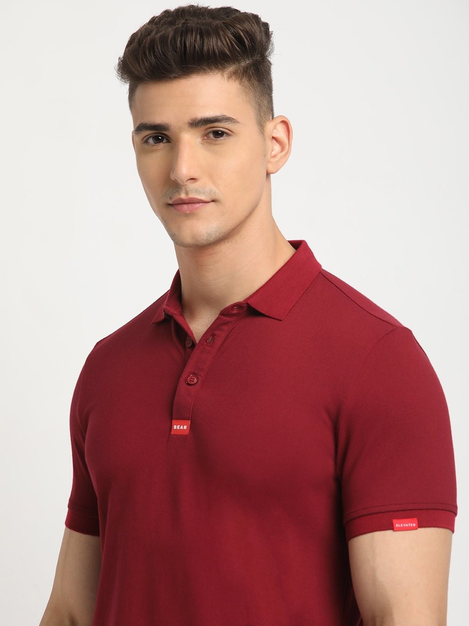 The Bear House Maroon Slim Fit Polo T-Shirt