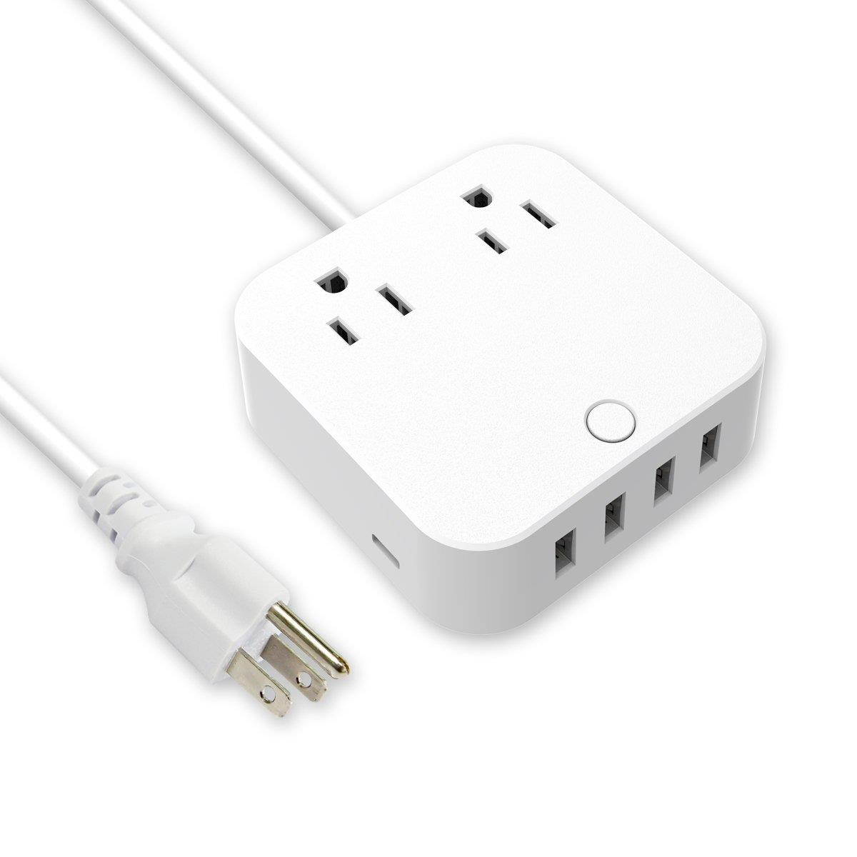 USB Extension Cord - Surge Protector Power Strip, Type-C Charging Port (5V/3A) & 4 USB Ports (5V/2.4A), Portable Travel Charger Station for iPhone iPad Samsung & Tablets, USB C Not for Laptops