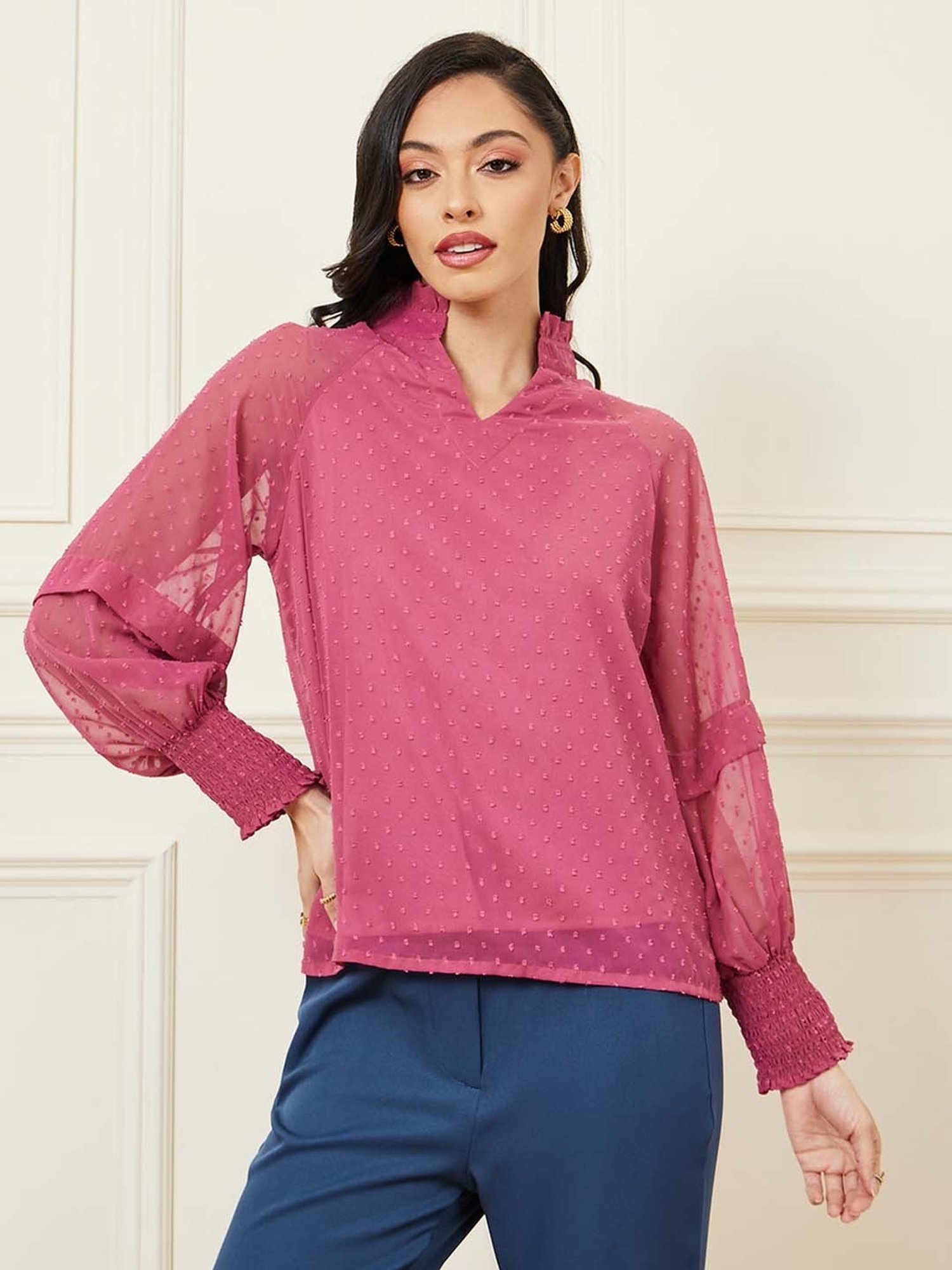 Styli Pink Self Pattern Top