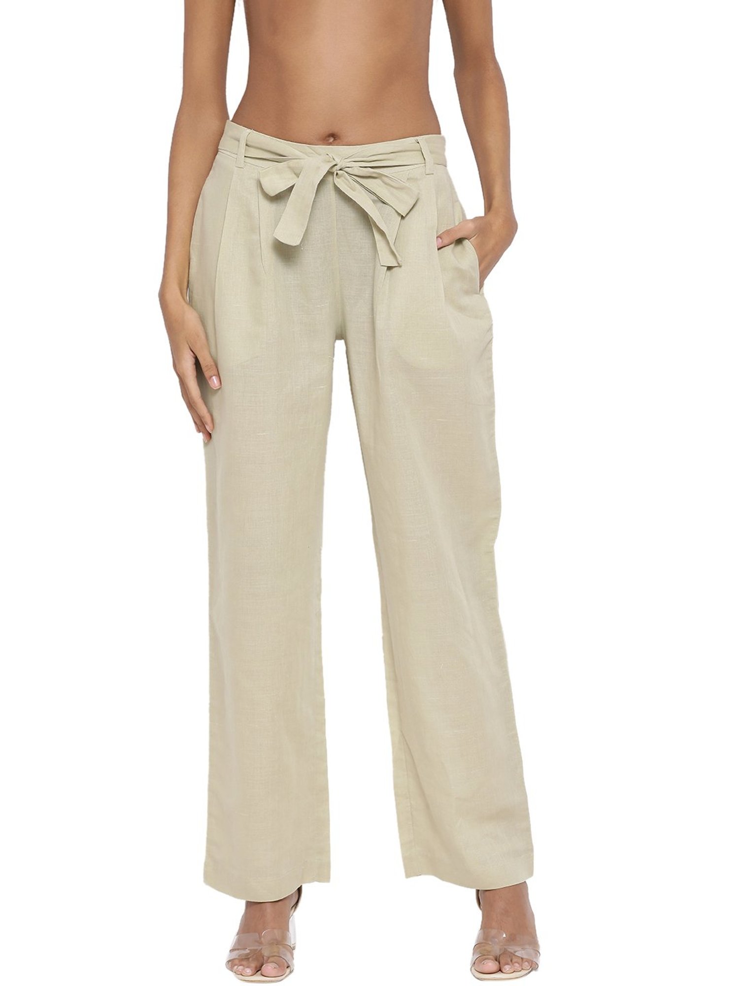 Rooted Beige Mid Rise Trousers