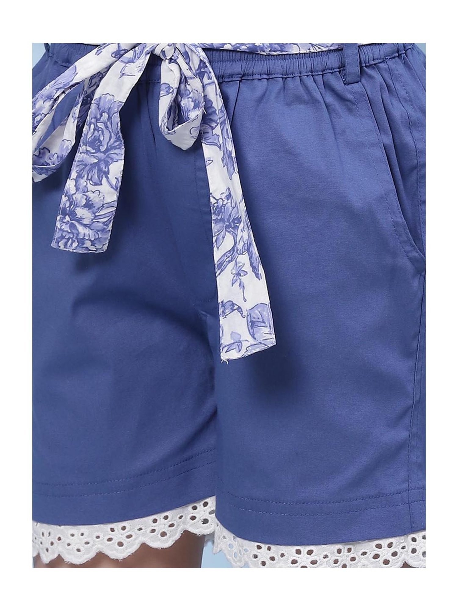 BIBA Girls Blue Solid Shorts