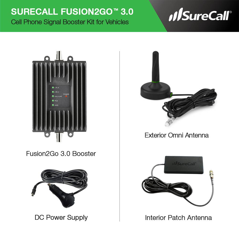 SureCall Fusion2Go 3.0 Voice, Text & 4G LTE Cell Phone Signal Booster for Car, Truck or SUV