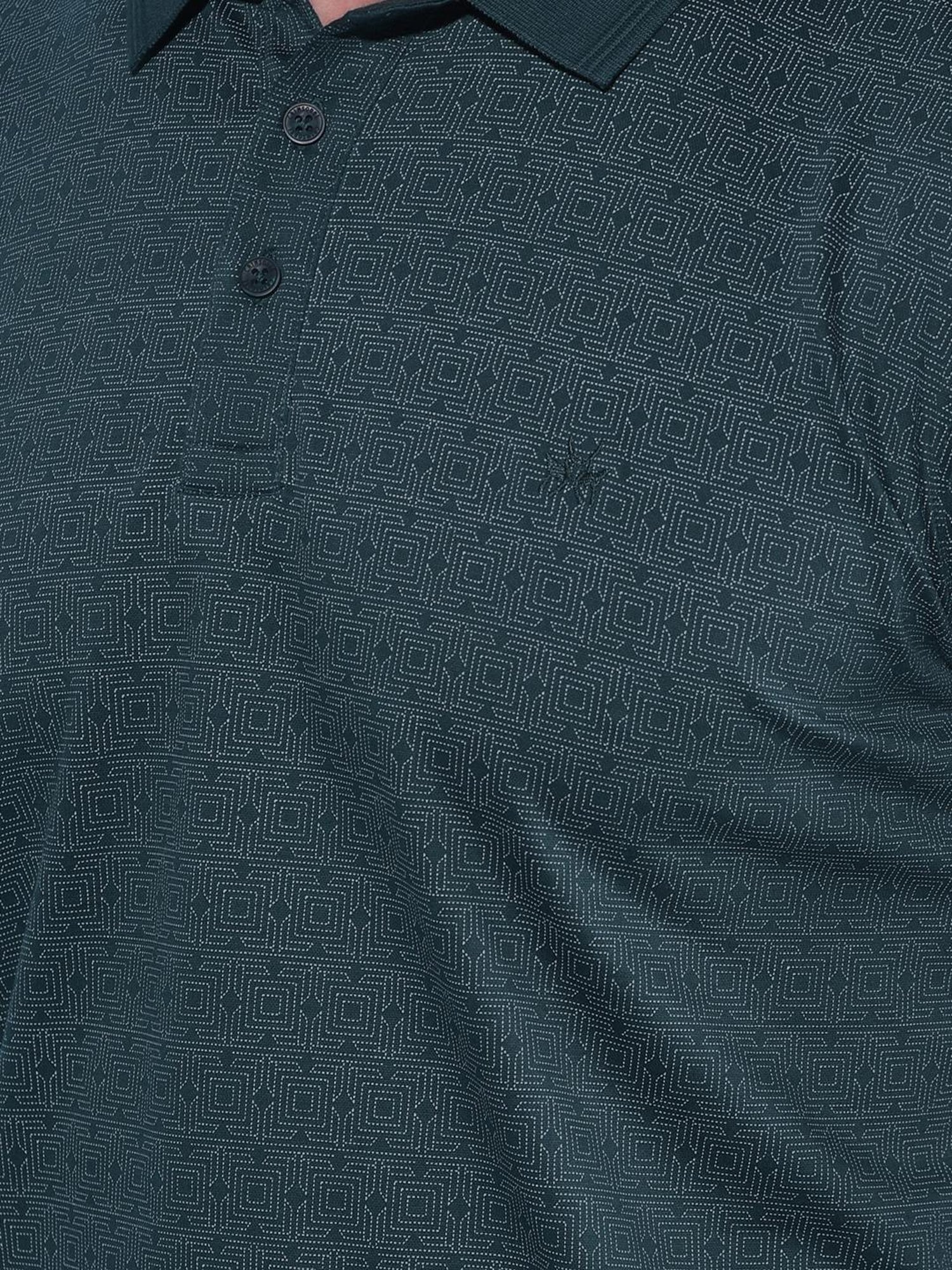 Crimsoune Club Green Cotton Slim Fit Printed Polo T-Shirt