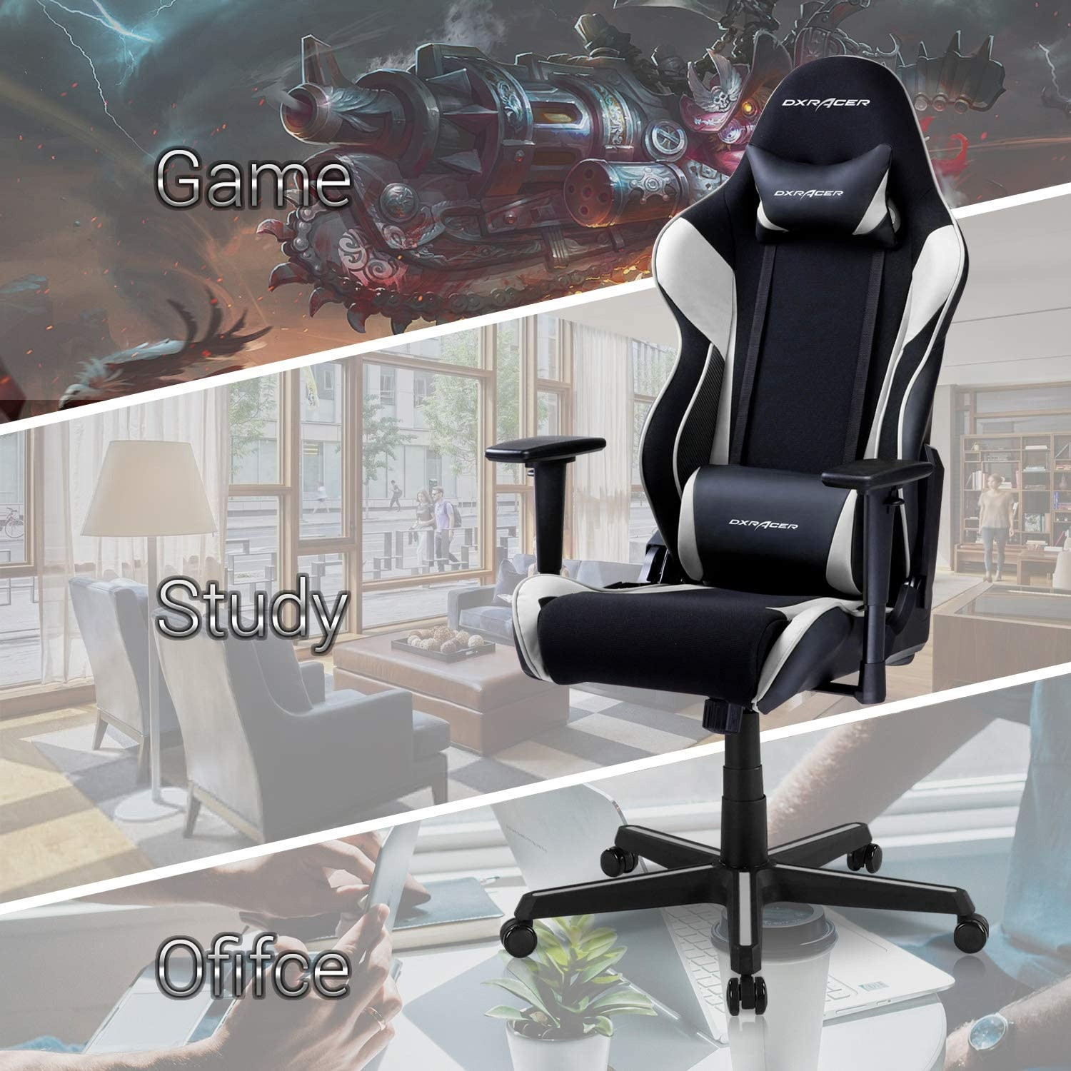 Gaming Chair, Racing Style Computer Desk Chair Padded Armrests Ergonomic Lumbar Support Adjustable Height