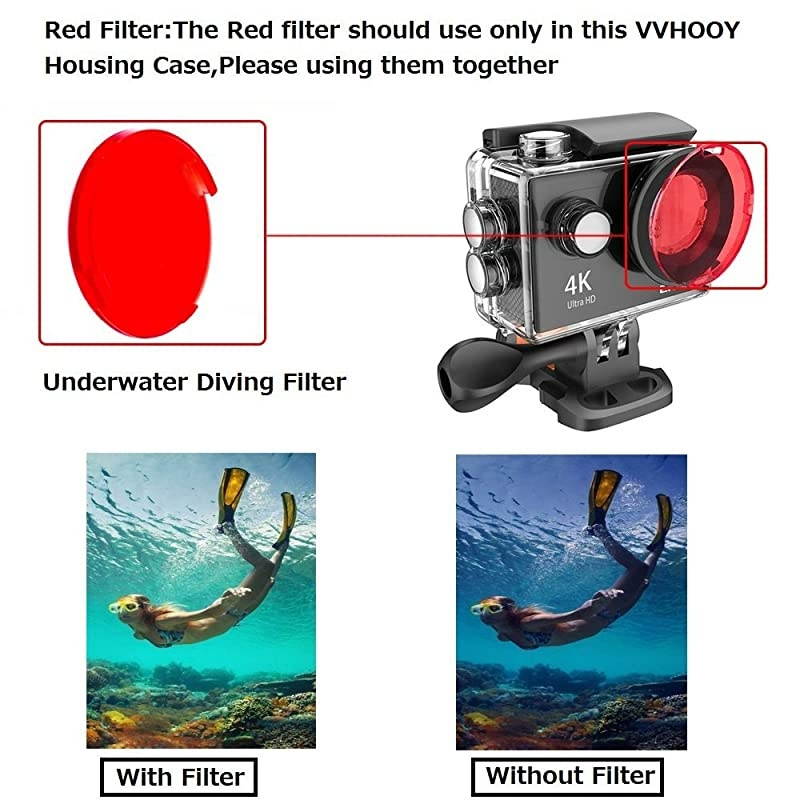 Waterproof Case Dive Housing Protective Underwater Dive Case Shell with 3 Pack Red Filter Compatible with AKASO EK7000/EKEN H9R/REMALI/FITFORT/DROGRACE WP350 Action Camera