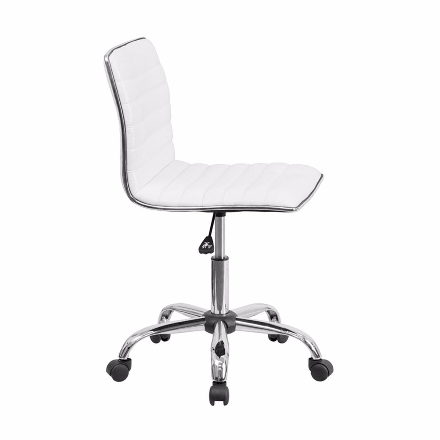 Low Back Designer Armless White Ribbed Swivel Task Office Chair