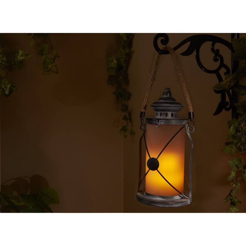 12" Walden Outdoor Lantern with Dancing Flame Silver - Smart Living