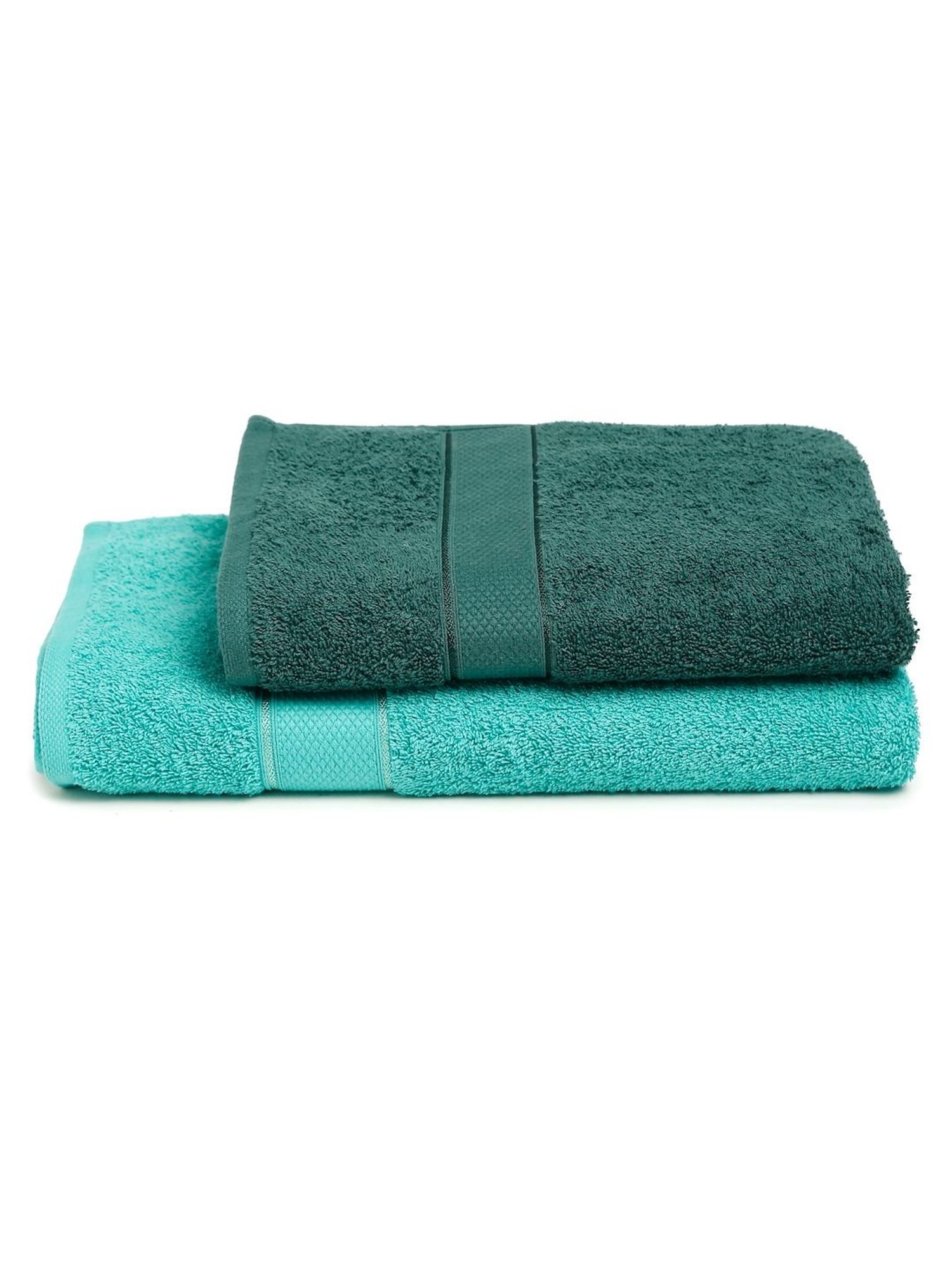 Creeva Sea Green & Dark Green 525 GSM Cotton Bath Towel Set of 2